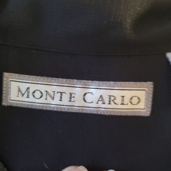 Monte Carlo Men's L Black Cuban Button Up Shirt Short Sleeve Embroidered - Picture 3 of 8